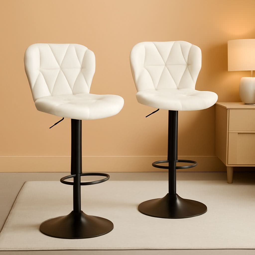 Adjustable Swivel Bar Stools Set Of 2 White Faux Leather-0