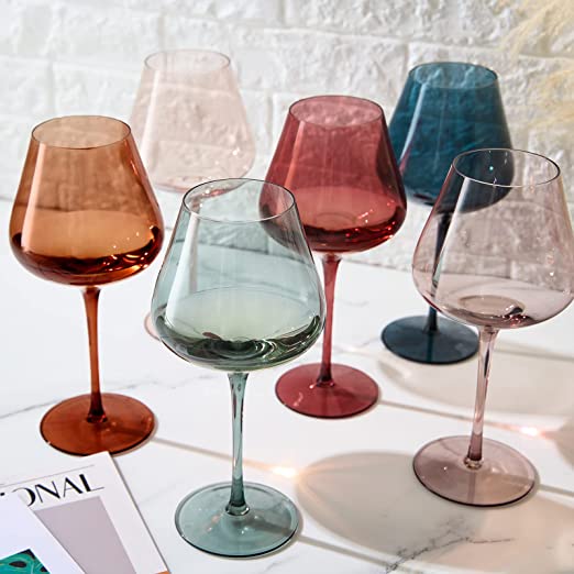 Colored Crystal Wine Glass Set Of 6 Gift For Mothers Day Her Wife Mom Friend Large 20 Oz Glasses Uni