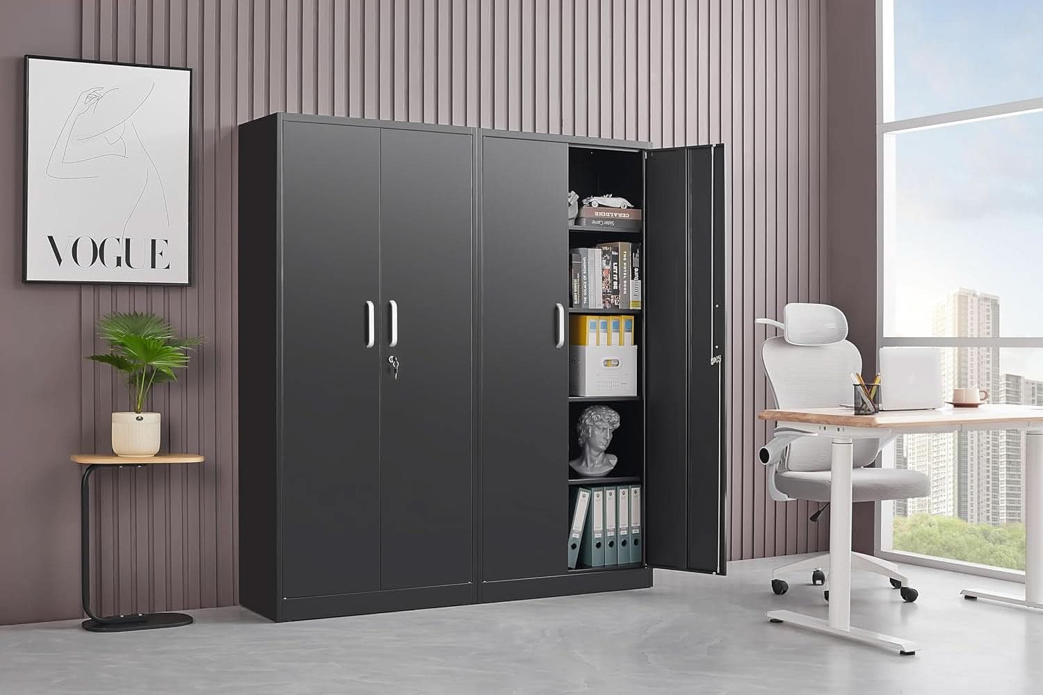 Black Metal Storage Cabinet With Locking Adjustable Shelves-2