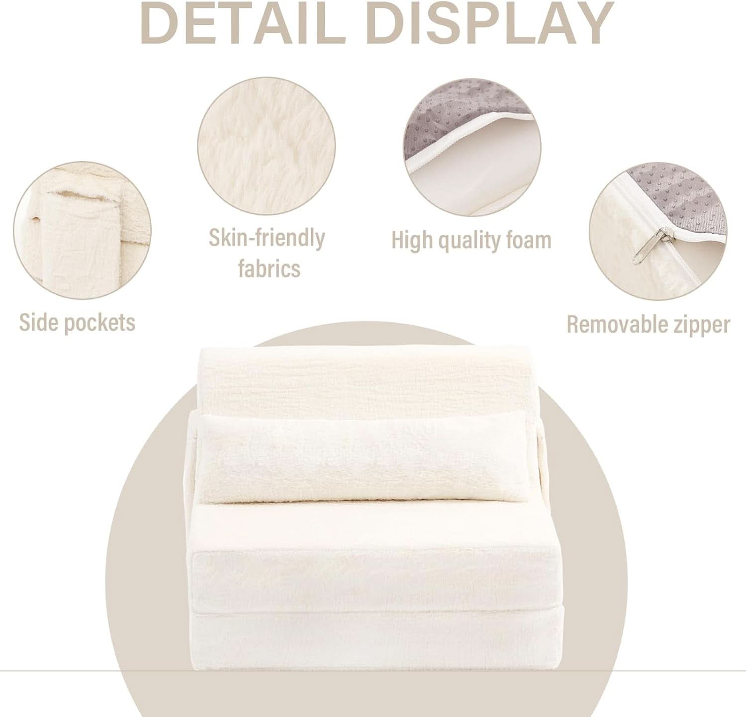 Multifunctional Sleeper Sofa Bed Single Size Beige-3