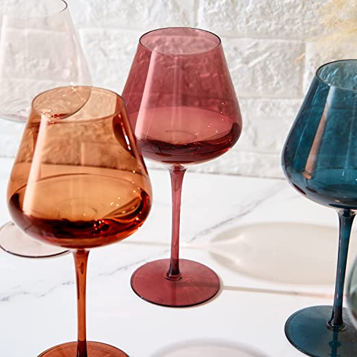 Colored Crystal Wine Glass Set Of 6 Gift For Mothers Day Her Wife Mom Friend Large 20 Oz Glasses Uni