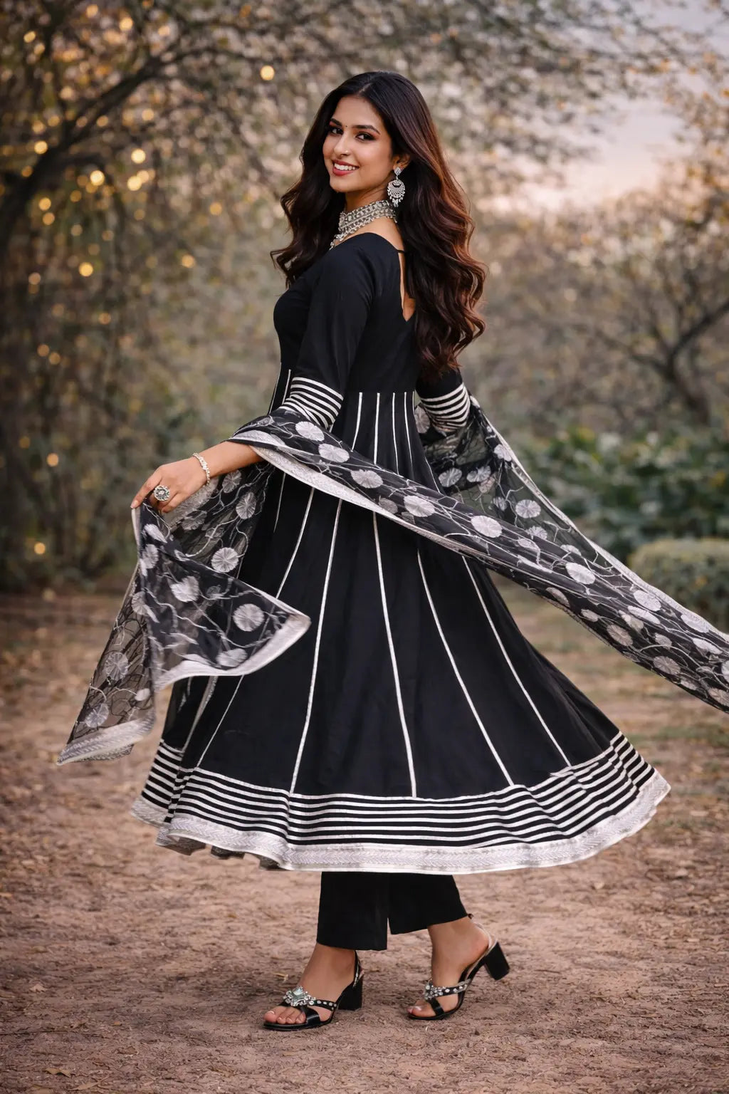 Noir Grace Pure Cotton Anarkali Set with Gotta Work Organza Dupatta Yooneck