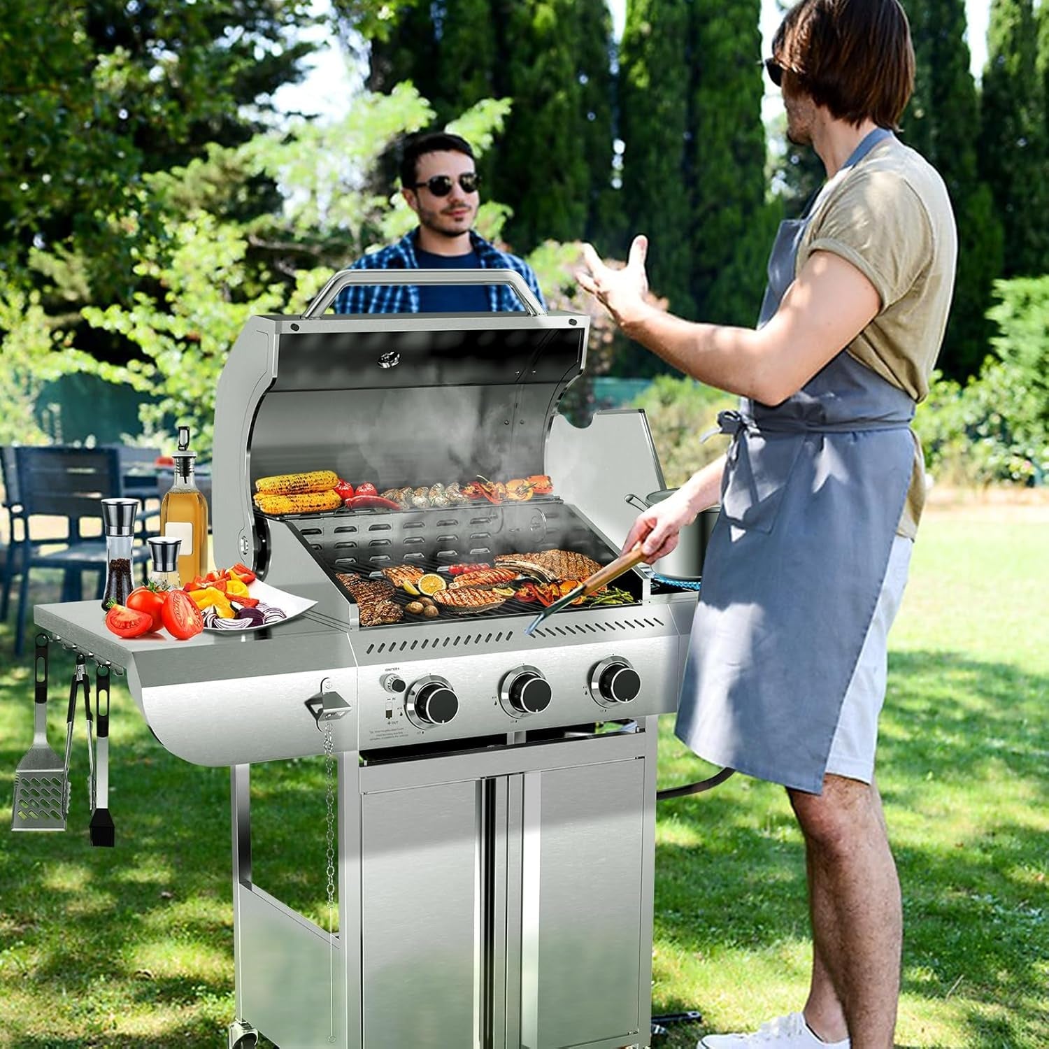 Propane Grill With Side Burner Commercial Grade Outdoor-1