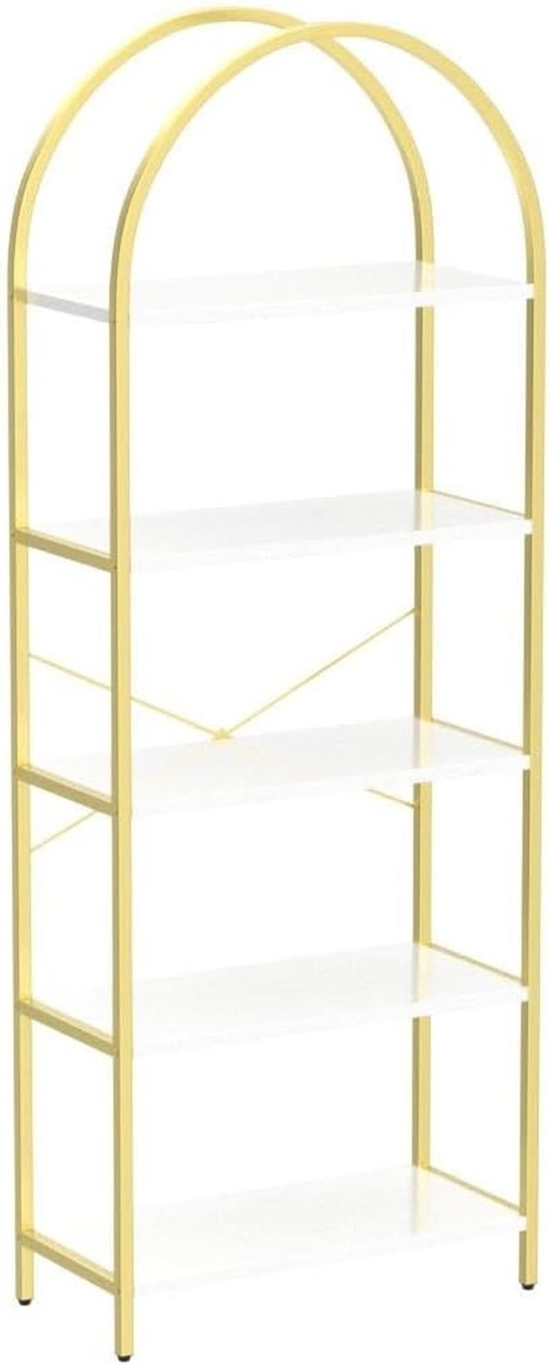 5 Tier Bookshelf Arched Display White Gold Metal Frame Bookcase-4