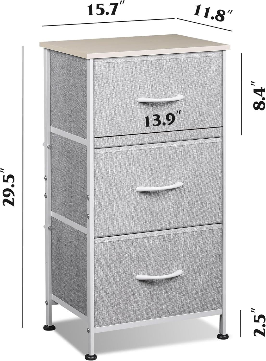 Light Grey Nightstand With 3 Drawers For Bedroom Hallway-2