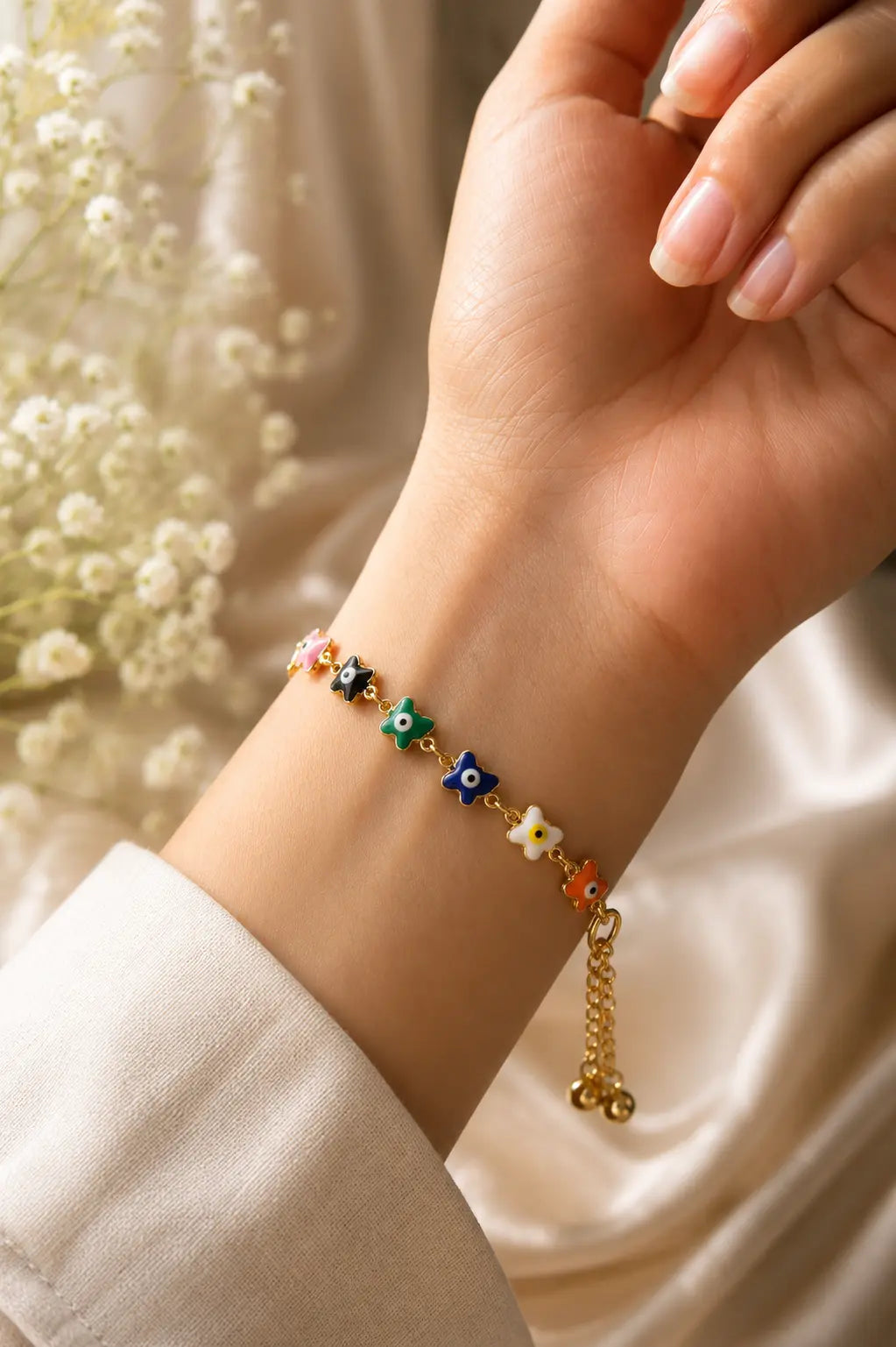 Rainbow Blossom Evil Eye Bracelet Yooneck