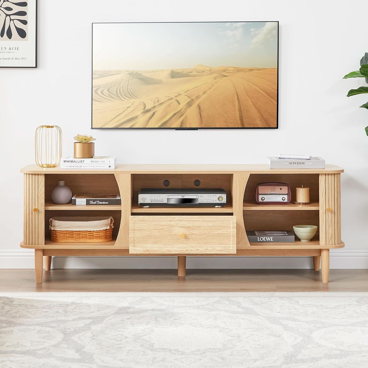 Natural Finish Entertainment Console With Sliding Door-3