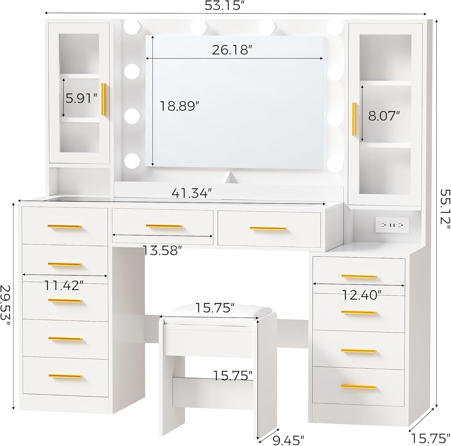 White Makeup Vanity Desk With Mirror Storage Drawers-4