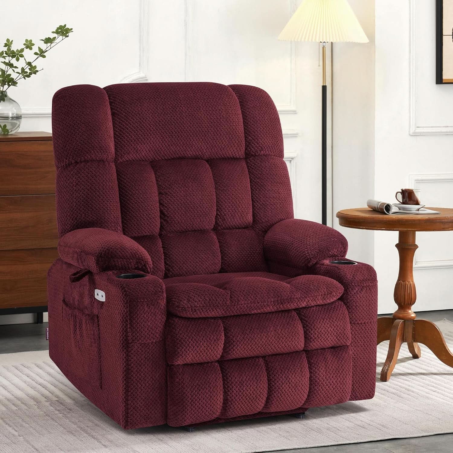 Large Burgundy Dual Motor Lift Recliner Chair With Massage And Heat-1