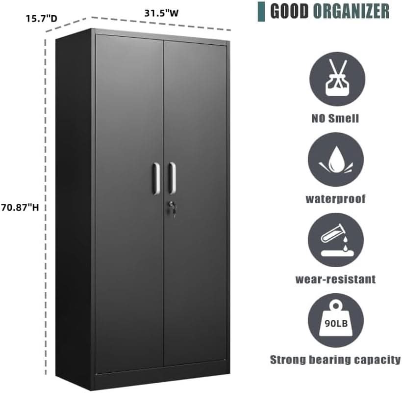 Black Metal Storage Cabinet With Locking Adjustable Shelves-3
