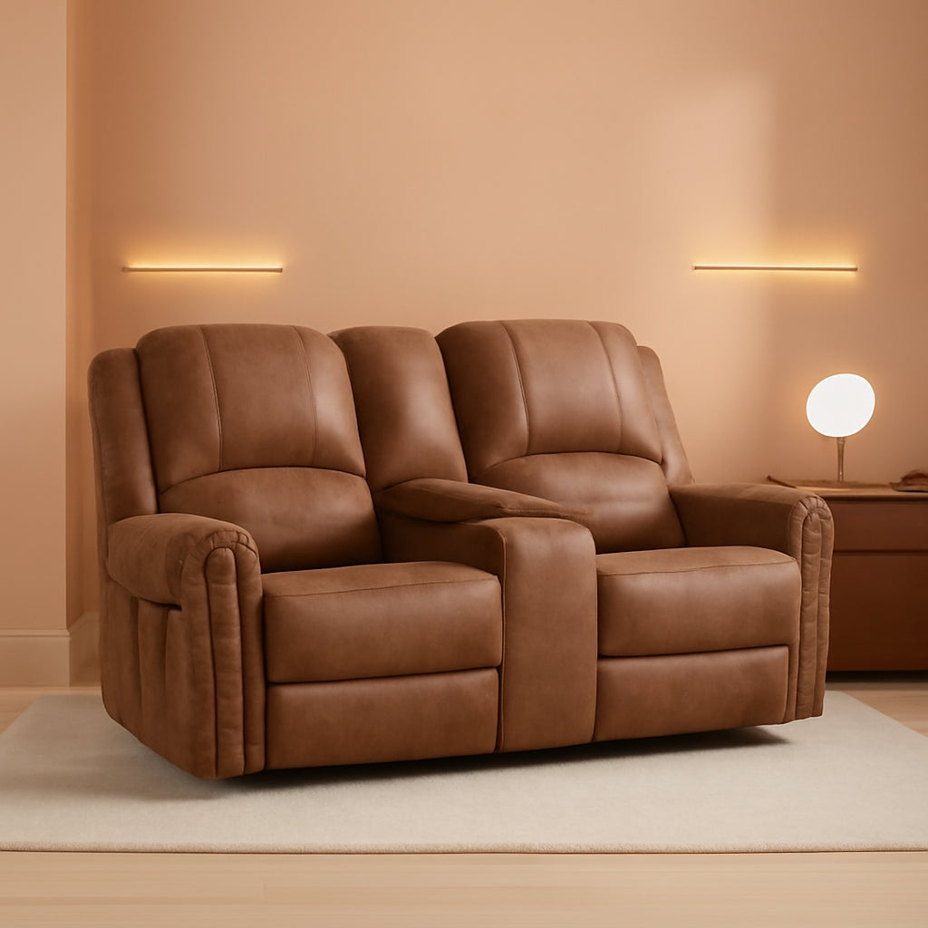 Nut Brown Premium Faux Leather Power Reclining Loveseat-0