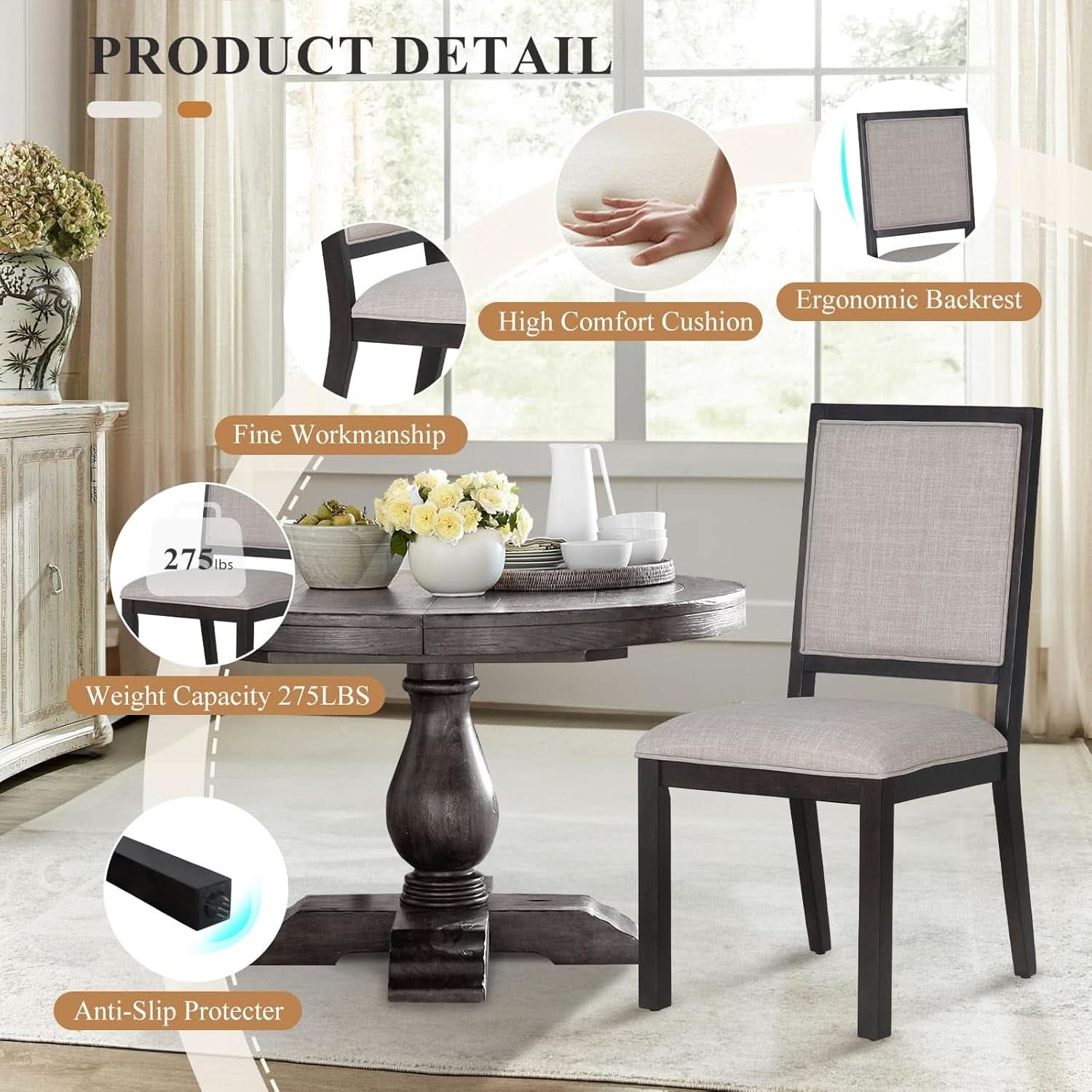 Espresso Upholstered Solid Wood Dining Chairs 19Inch-4