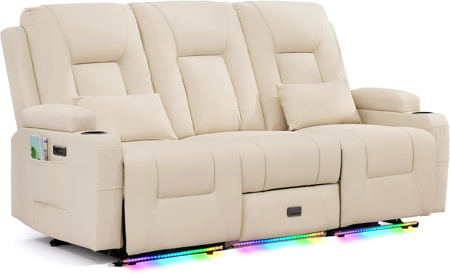 Power Loveseat Recliner Sofa Beige Ambient Lighting-2