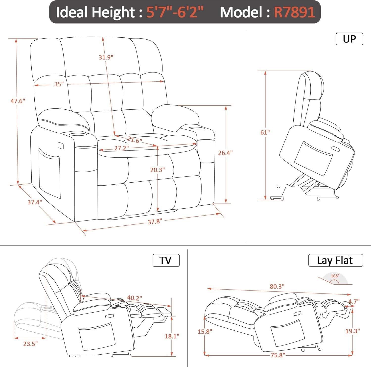 Large Burgundy Dual Motor Lift Recliner Chair With Massage And Heat-2
