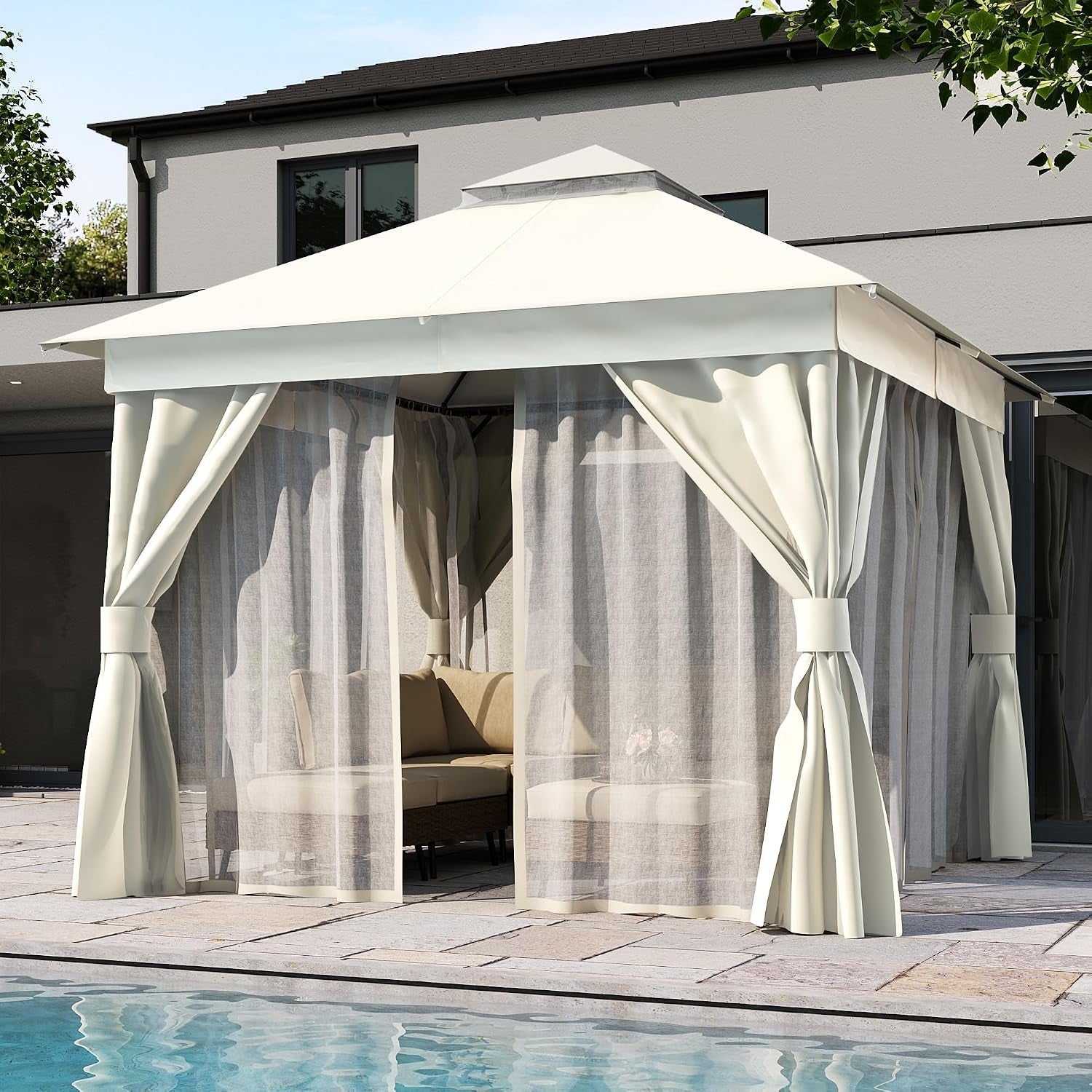 10x10 Patio Outdoor Gazebo Weather Resistant Double Roofs-0