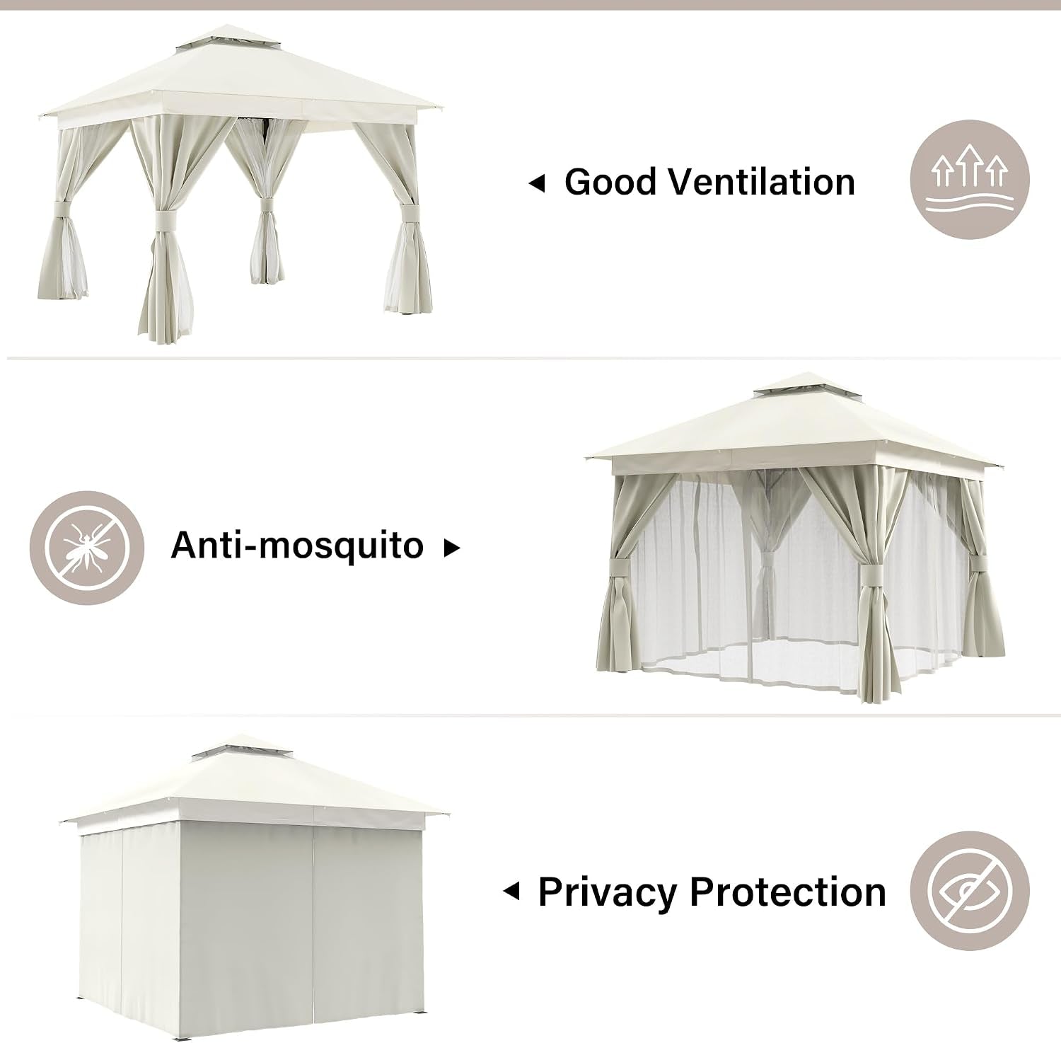 10x10 Patio Outdoor Gazebo Weather Resistant Double Roofs-3