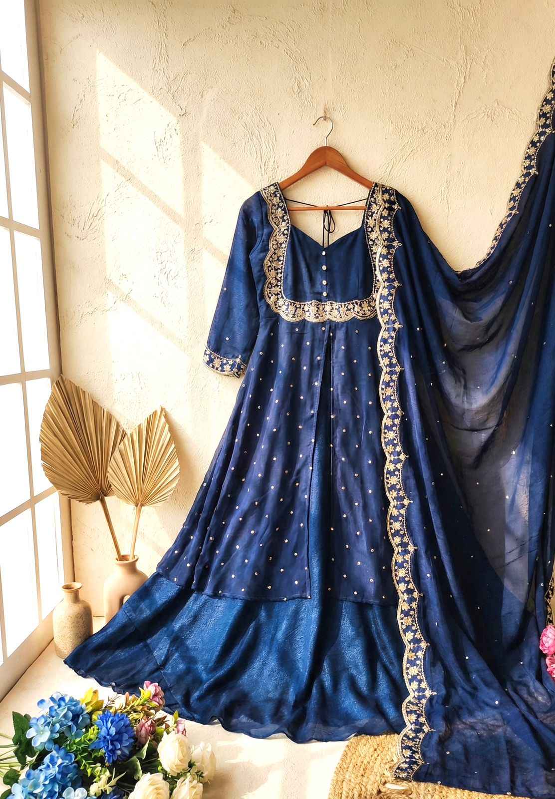 Meher Navy Zari Festive Cape Set Ganpati