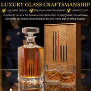 Firefighter Tactical Red Tattered American Flag Whiskey Decanter Gift Set 730ML Decanter 2 Whiskey G