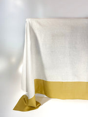 White with Yellow Linen Table Cloth-0