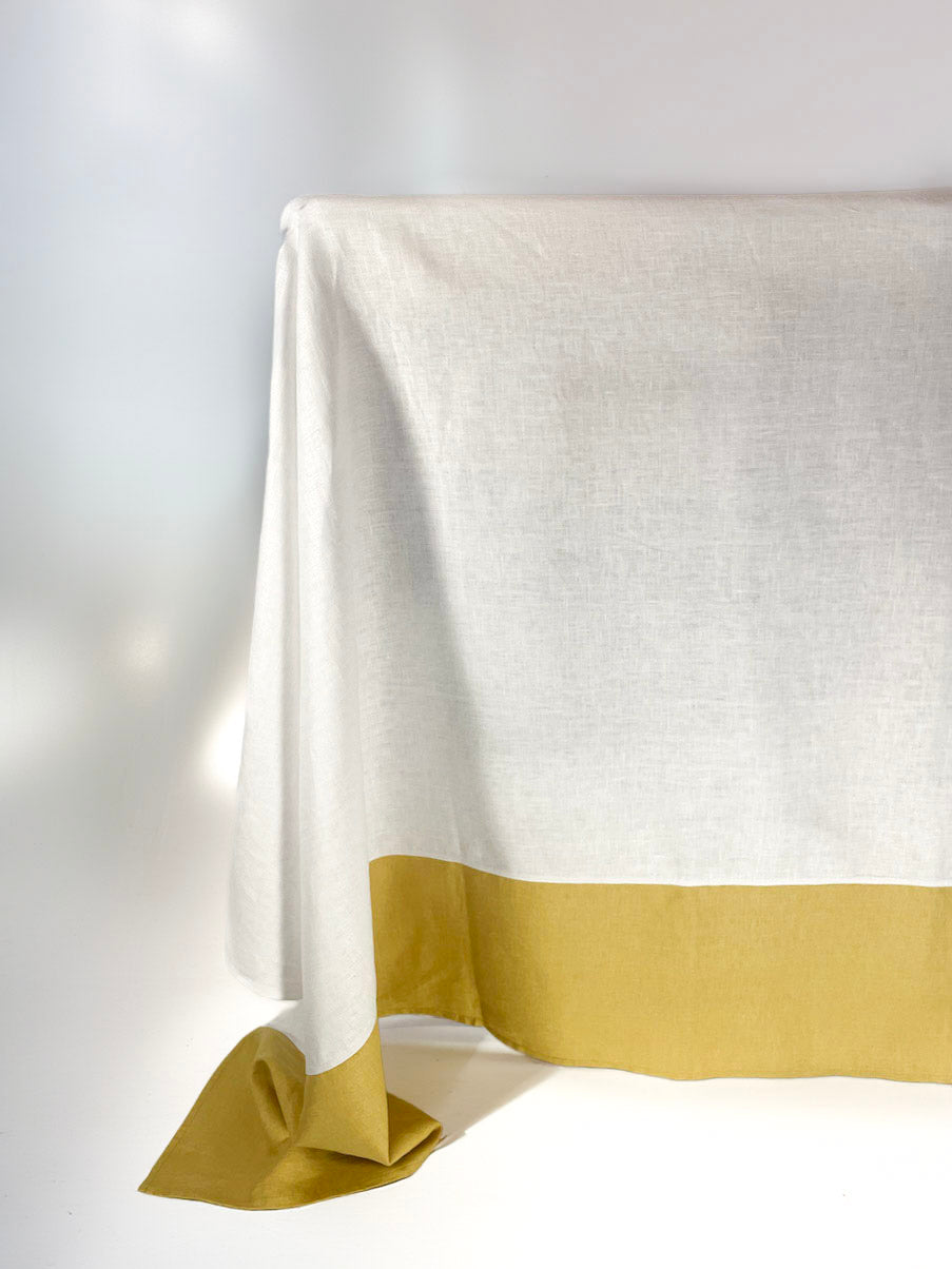 White with Yellow Linen Table Cloth-0