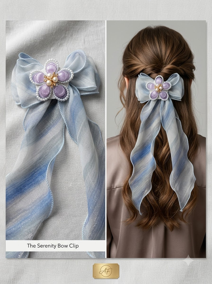 Ivory Satin Bow Barrette with Pearl Floral Embellishment