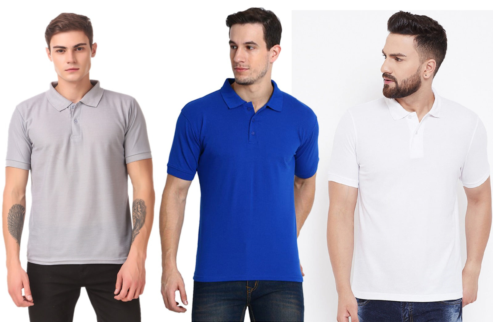 Cotton Blend Polo Collar Men'S Tshirt (Pack Of 3) - M