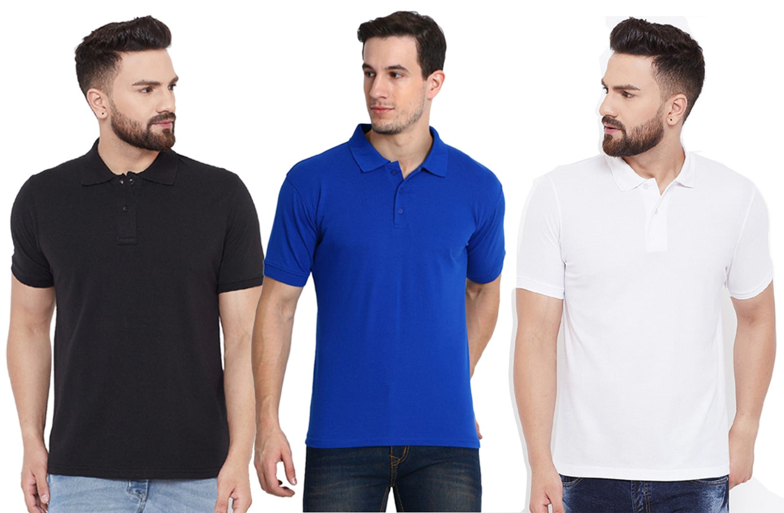 Cotton Blend Polo Collar Men'S Tshirt (Pack Of 3) - M