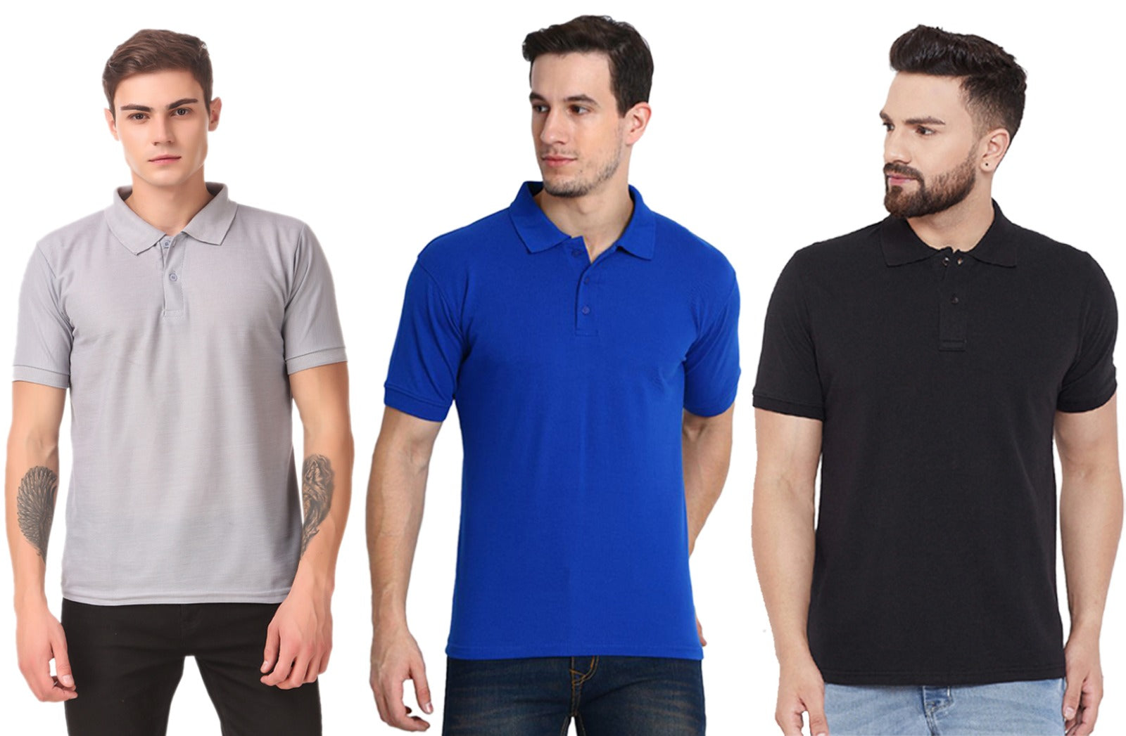 Cotton Blend Polo Collar Men'S Tshirt (Pack Of 3) - M
