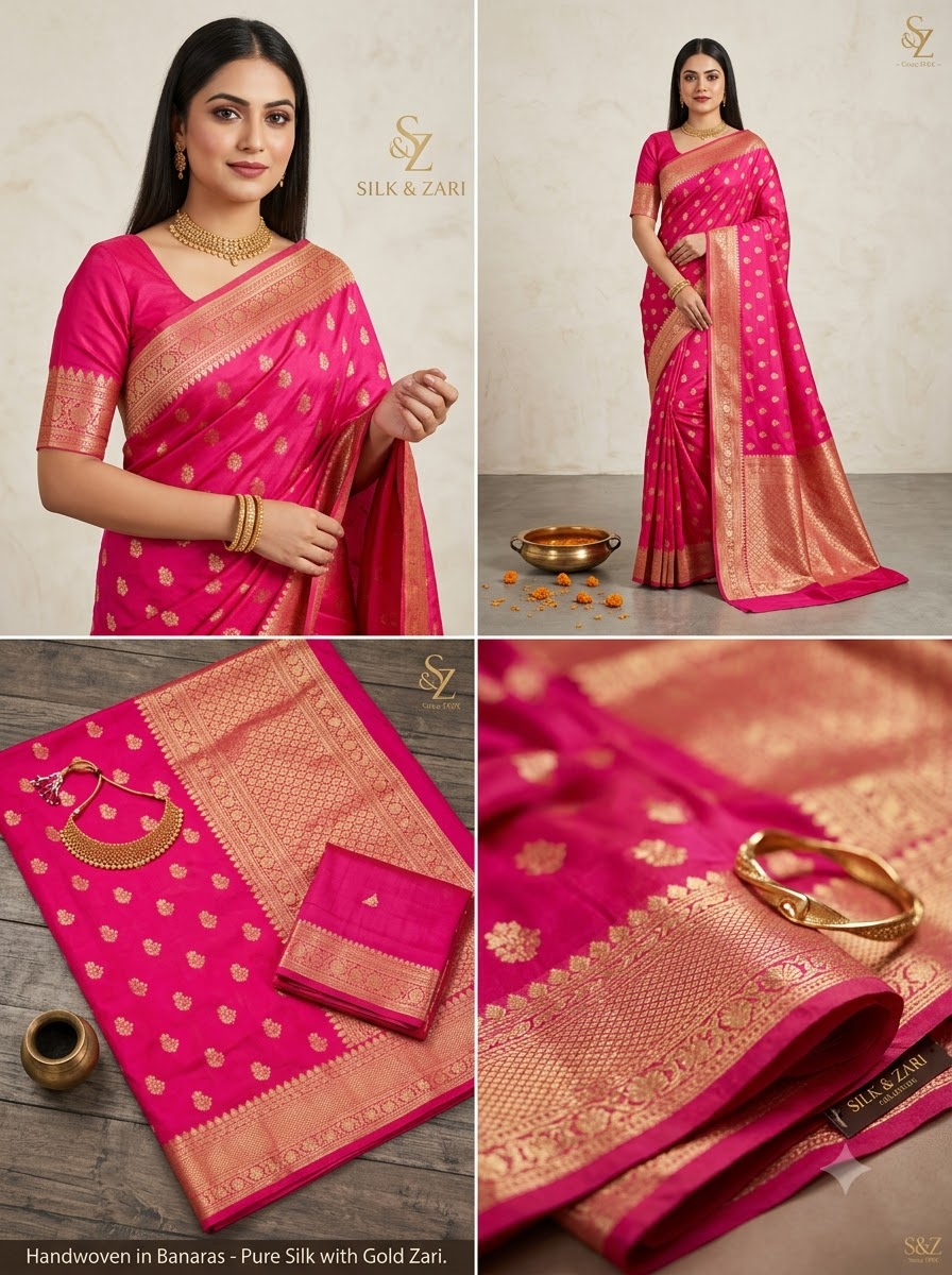 Banarasi Silk Saree With Blouse For Women (Dark Purple, 6.3M)