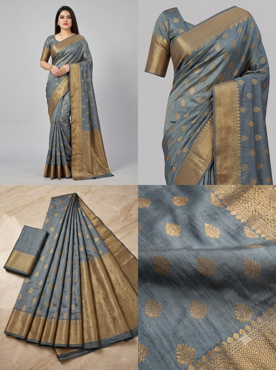 Banarasi Silk Saree With Blouse For Women (Dark Purple, 6.3M)