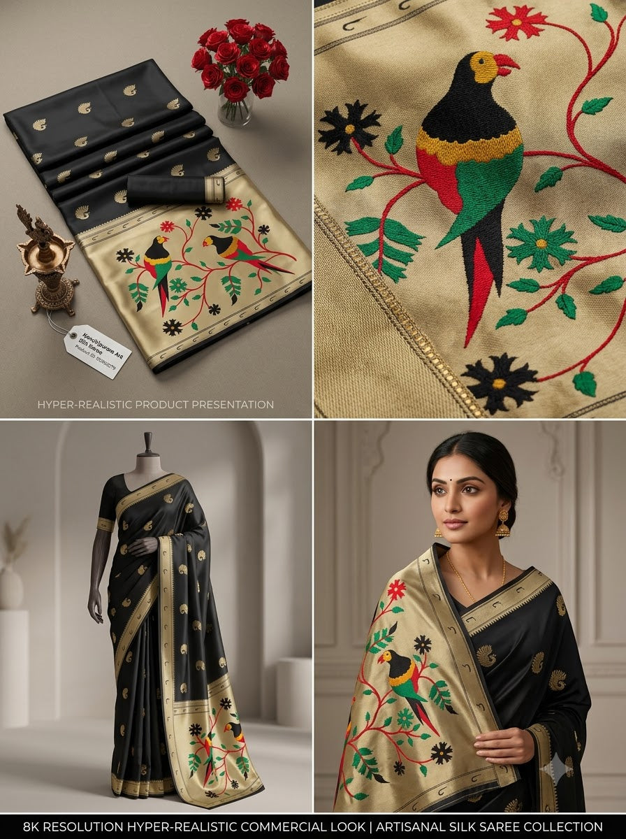 Banarasi Silk Saree With Blouse For Women (Green, 6.3M)