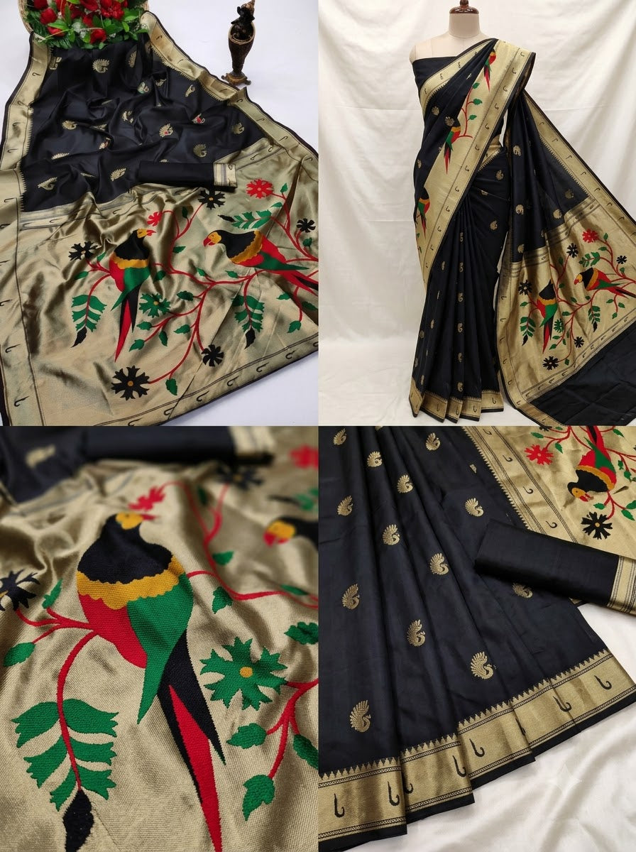 Banarasi Silk Saree With Blouse For Women (Green, 6.3M)