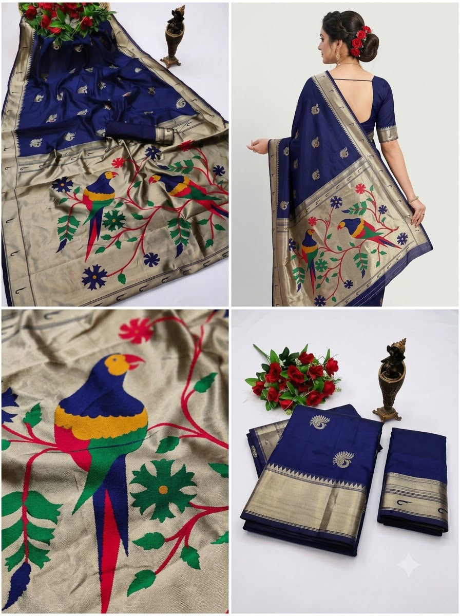 Banarasi Silk Saree With Blouse For Women (Green, 6.3M)