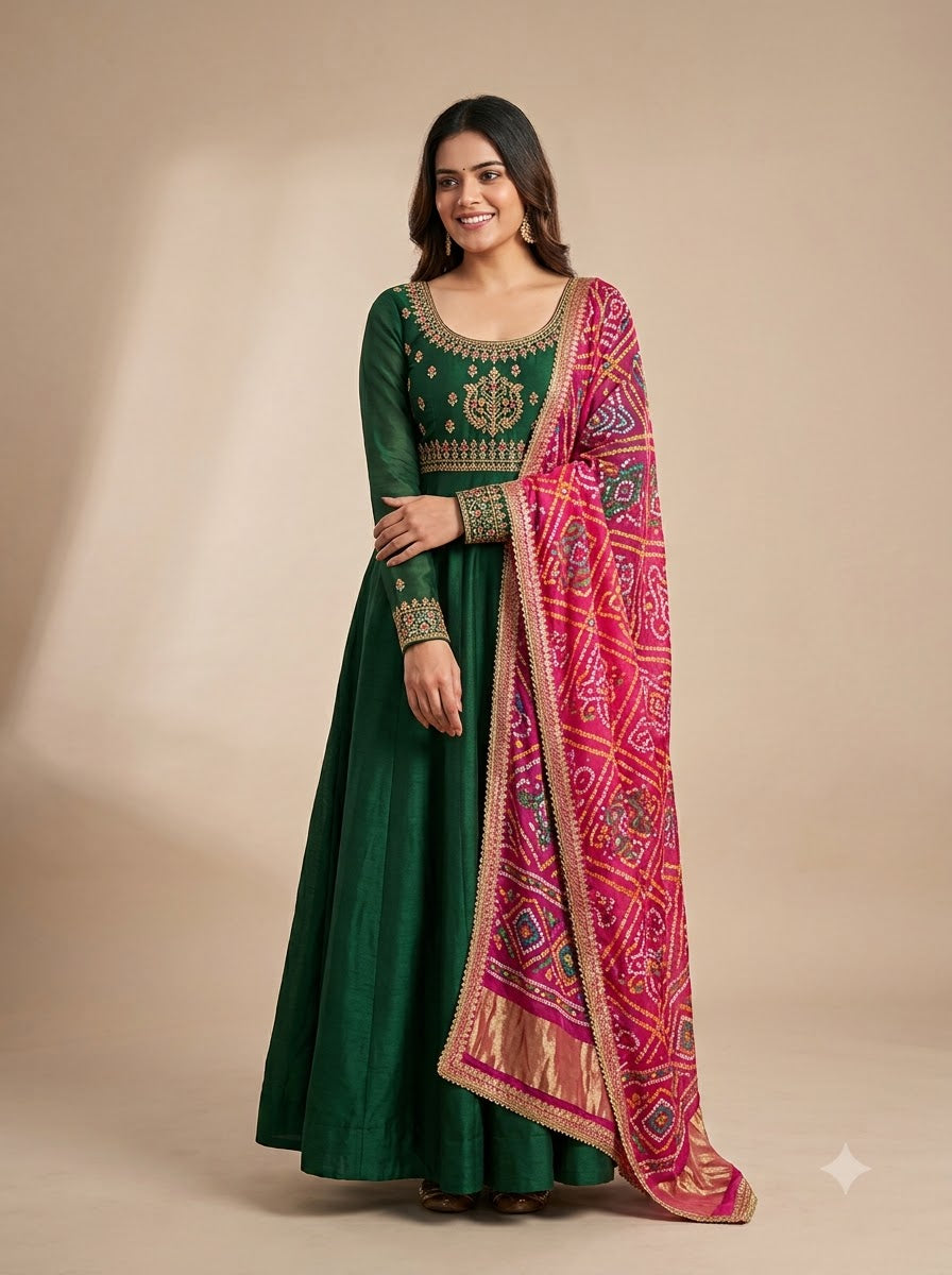 Women'S Solid Georgette Gown Kurta With Dupatta, Long Kurti Ethnic Dress Set For All Occasions