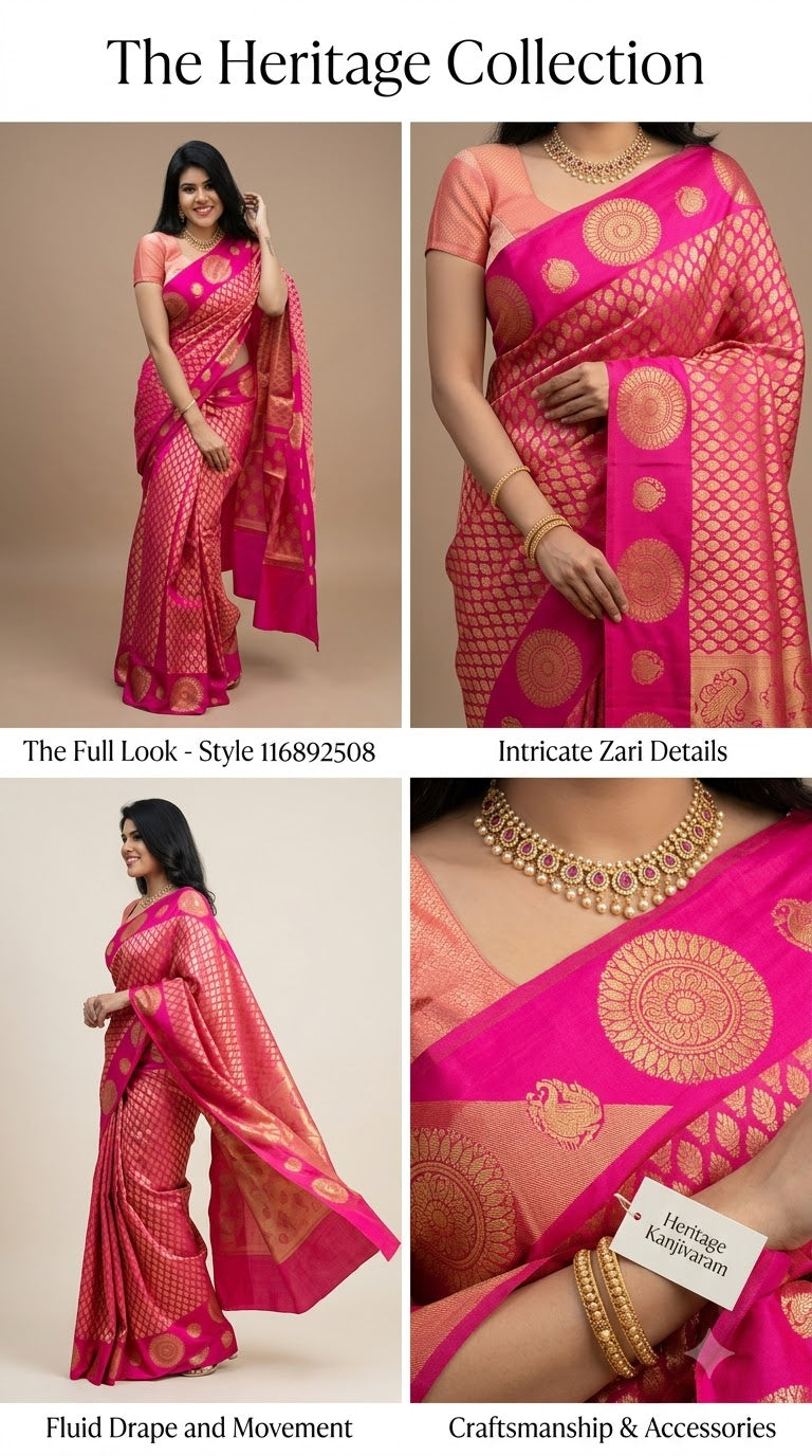 Jacquard Saree With Blouse For Women (Pink, 6.3M)