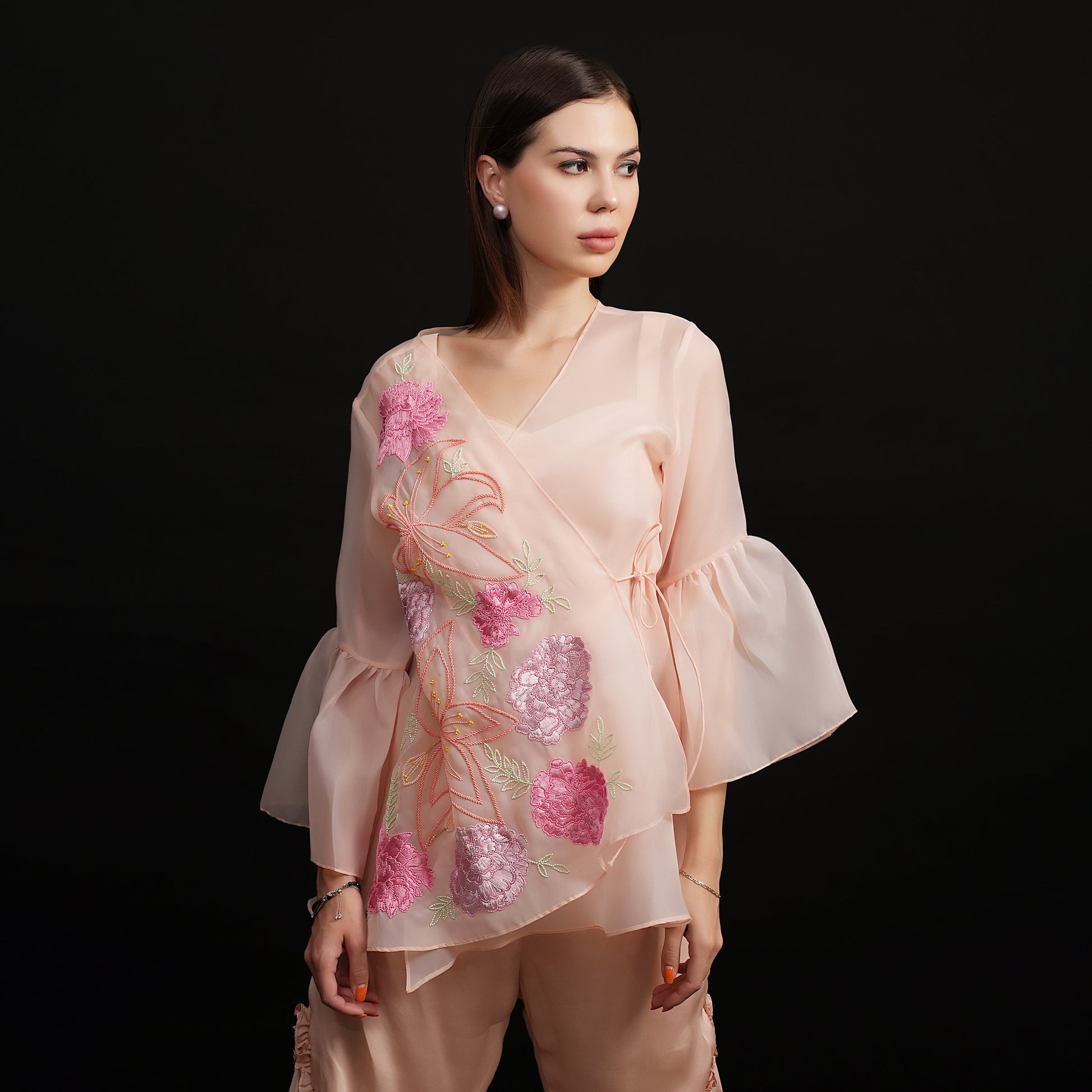 Peach Organza Co-ord Set-4