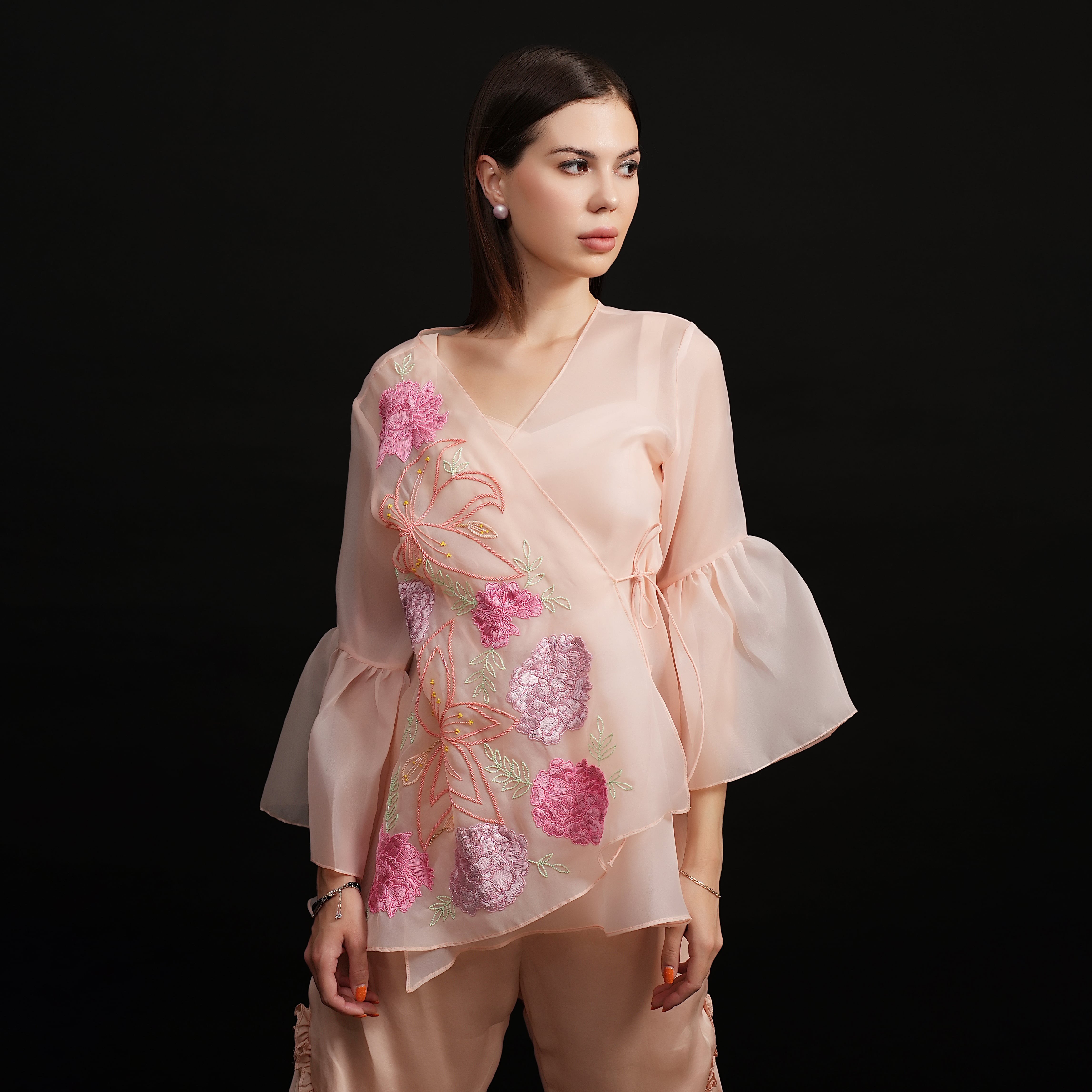 Peach Organza Co-ord Set-4