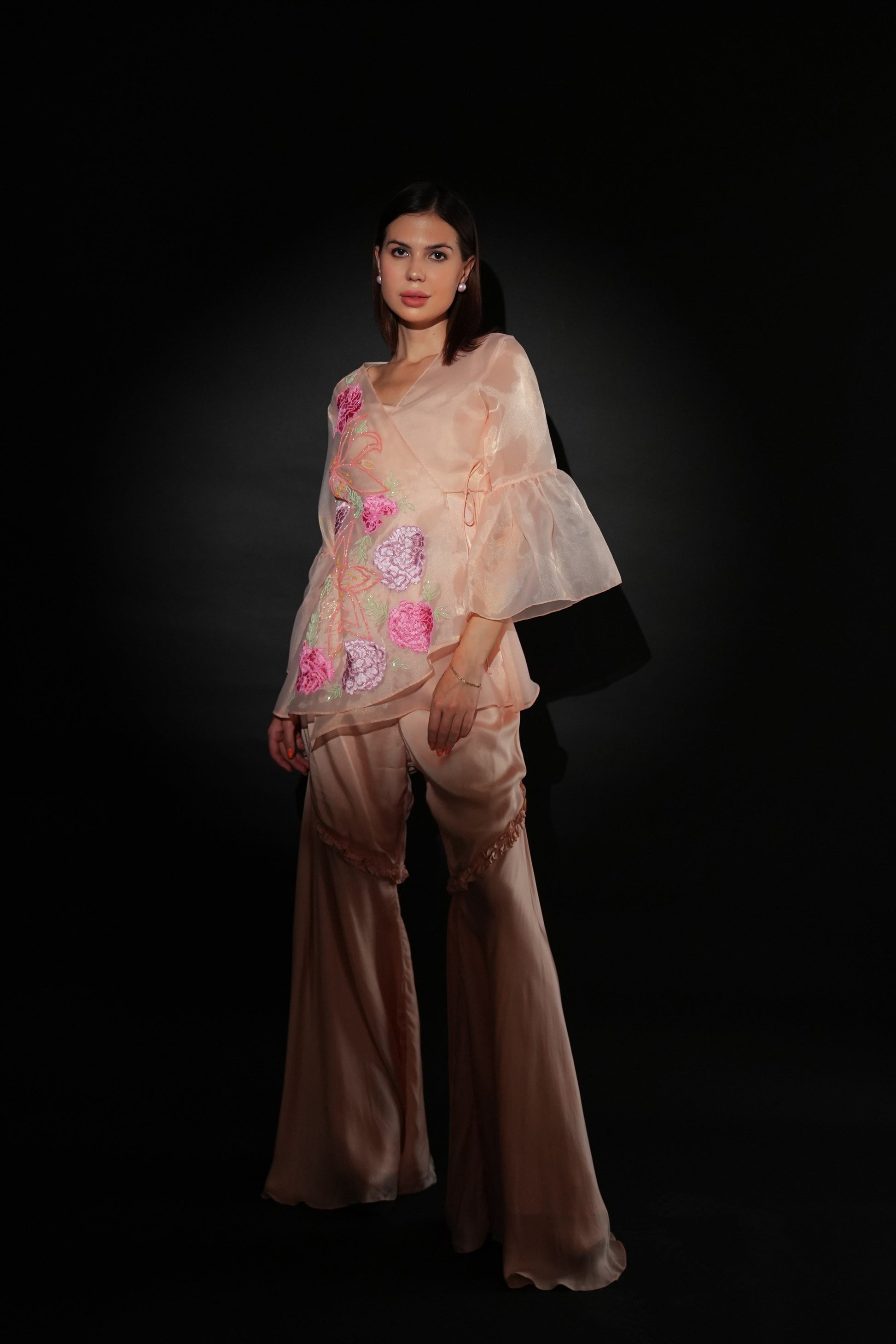 Peach Organza Co-ord Set-0