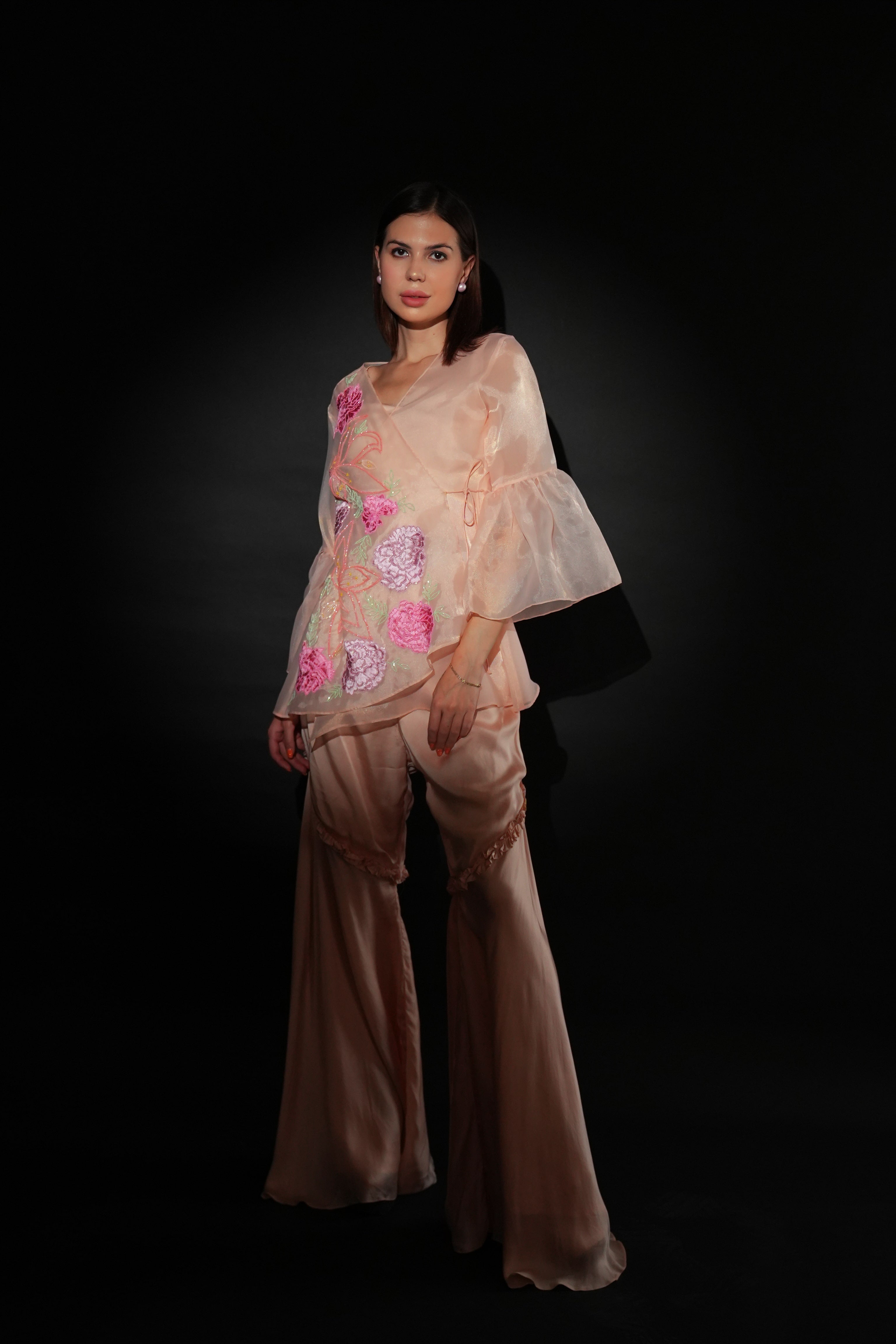 Peach Organza Co-ord Set-0