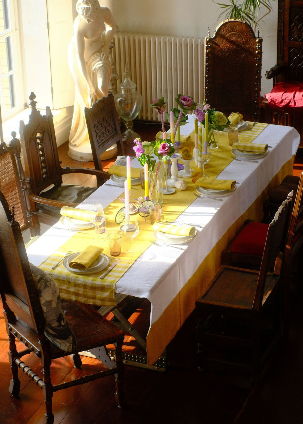White with Yellow Linen Table Cloth-1