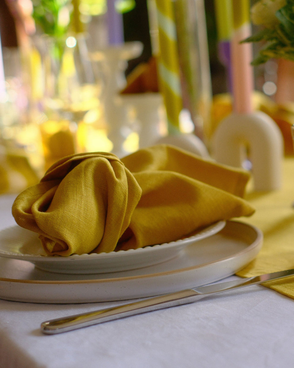 Mustard Yellow Linen Napkin Set-3
