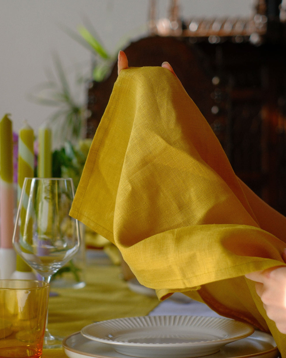 Mustard Yellow Linen Napkin Set-4