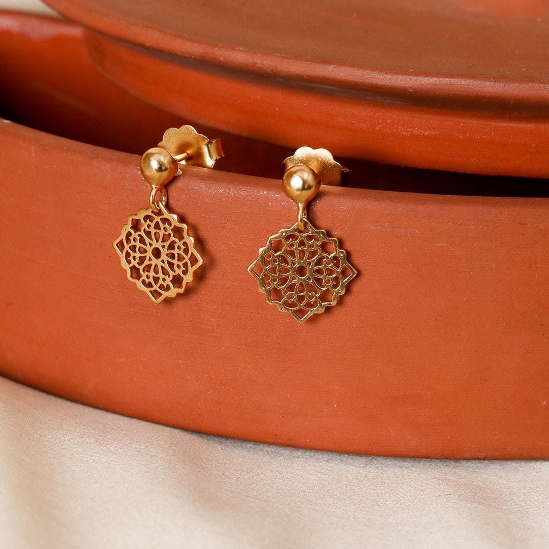 Gold-Plated Hanging Cutwork Earrings