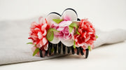 Red & Pink Floral Hair Claw Clip – Carnation & Hydrangea Bouquet