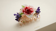Rose Gold Floral Metal Hair Claw Clip – Pink Peony, White Magnolia & Lavender Berry