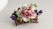 Tortoiseshell Floral Hair Claw Clip – Pink Peony, White Magnolia & Green Pearl Stamens