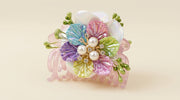Pastel Rainbow Petal Hair Claw Clip – Pearl & CZ Centre on Blush Pink Acrylic