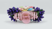 Pastel Rainbow Floral Hair Comb – Pearl & CZ Centre with Purple Iris & Lavender Berry