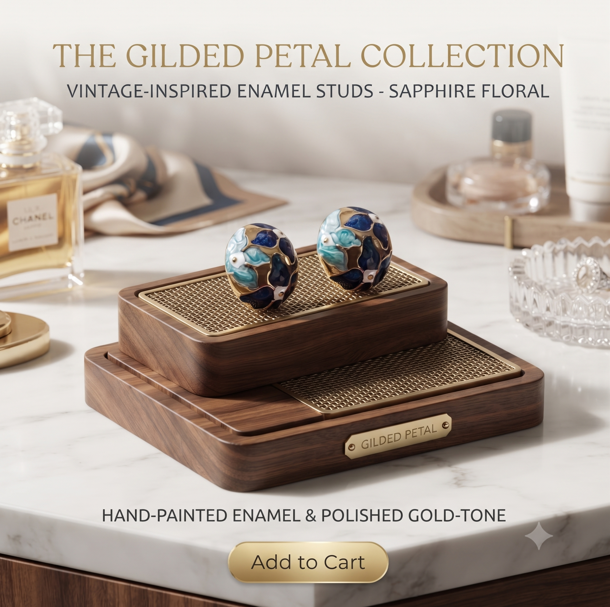 Gold & Cloisonné Enamel Oval Dome Stud Earrings