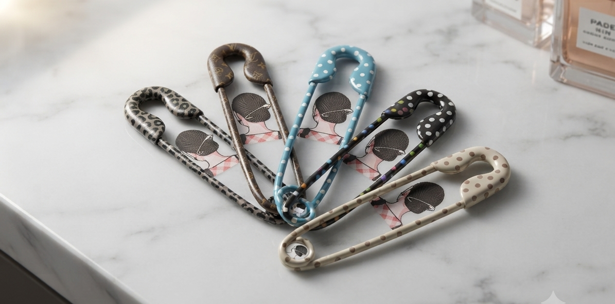 Printed Safety Pin Style Hair Clip – Set of 5